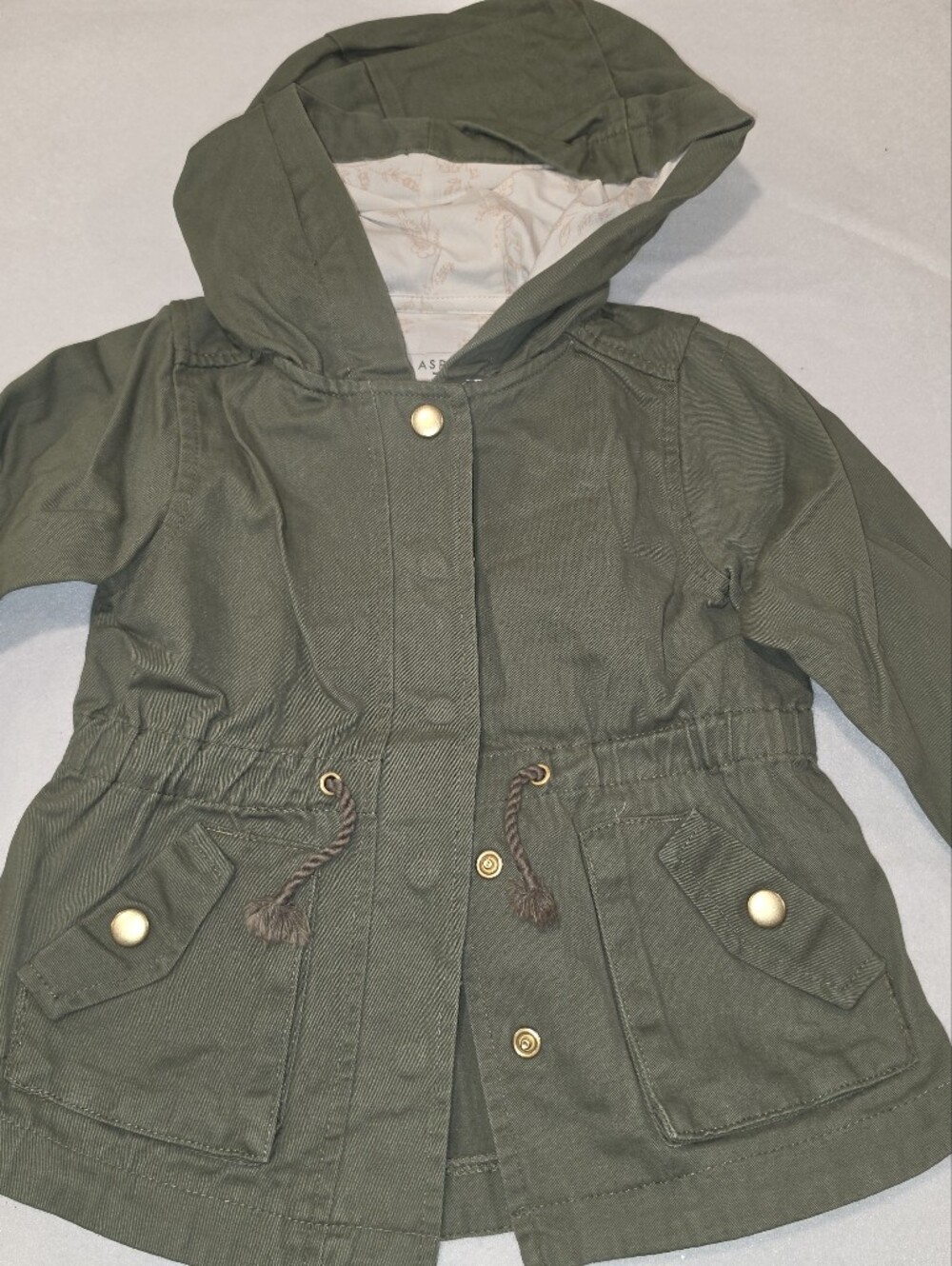Kids Hooded Twill Jacket - Olive Green